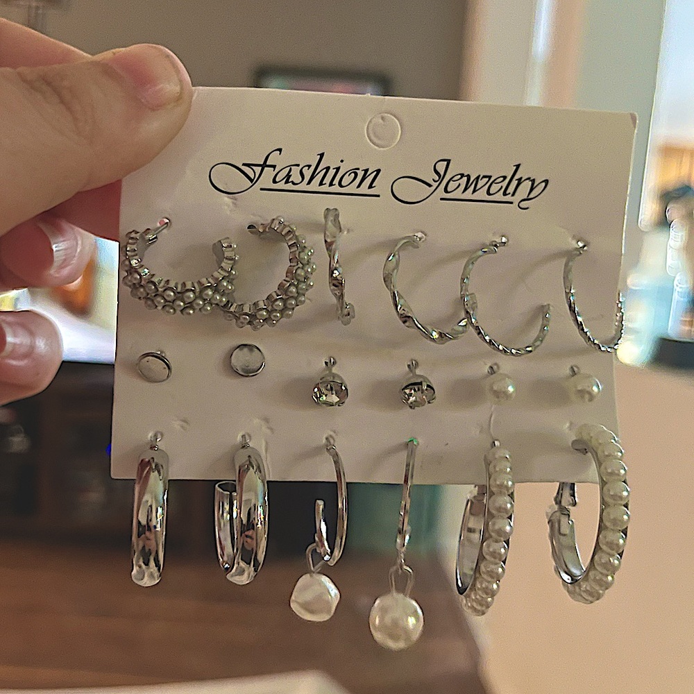 NWT Elegant Pearl & Silver Toned Earrings (Bundle of 9 Pairs)